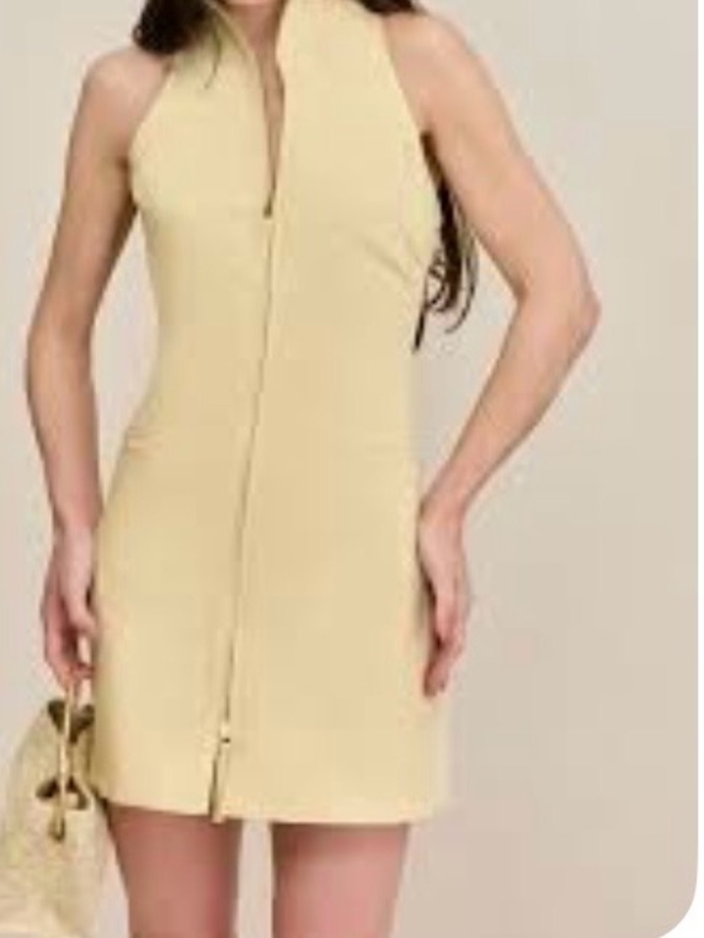 Zip up yellow jean dress.